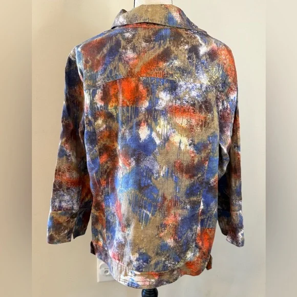 Multiples linen button up jacket abstract multicolored Plus Size 0X - Picture 3 of 11
